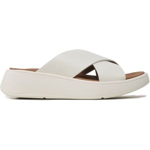 FitFlop - F-Mode Leather Flatform Cross Slides - Cream - Leer