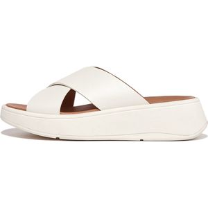 FitFlop - F-Mode Leather Flatform Cross Slides - Crème - Slippers