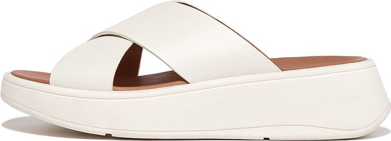 FitFlop - F-Mode Leather Flatform Cross Slides - Crème - Slippers