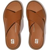 FitFlop Women F-Mode Leather Flatform Cross Slides Light Tan-Schoenmaat 36