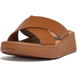 Fitflop Vrouwen F-Mode lederen platte kruis slippers wig sandaal, Lichtbruin, 43 EU