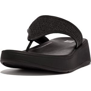 FitFlop Women F-Mode Woven Flatform Toe-Post All Black-Schoenmaat 37