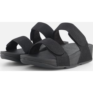 FitFlop - Women Lulu Adjustable Shimmerlux Slides - Zwart - Imitatieleren Bovenwerk