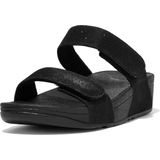 FitFlop - Lulu Adjustable Shimmerlux Slides - All Black - Immitatieleer - Met Verstelbare Bandjes