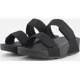 FitFlop - Lulu Adjustable Shimmerlux Slides - All Black - Immitatieleer - Met Verstelbare Bandjes