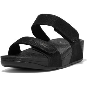 FitFlop - Women Lulu Adjustable Shimmerlux Slides - Zwart - Imitatieleren Bovenwerk