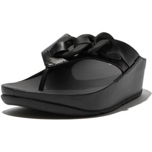 FitFlop Opalle Rubber-Chain Leather Toe-Post Sandals ZWART - Maat 36