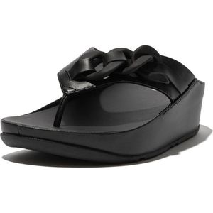 FitFlop Opalle Rubber-Chain Leather Toe-Post Sandals ZWART