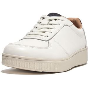 Fitflop Rally Leather Panel Trainers In White Navy - Dames - Maat 36