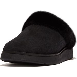 Fitflop Vrouwen Gen-ff Shearling-Collar Suede Slippers, Zwart, 36 EU