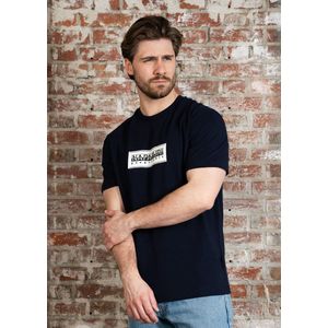 Napapijri T-Shirt S-Box Logo SS - Blauw - Katoen - Loose Fit