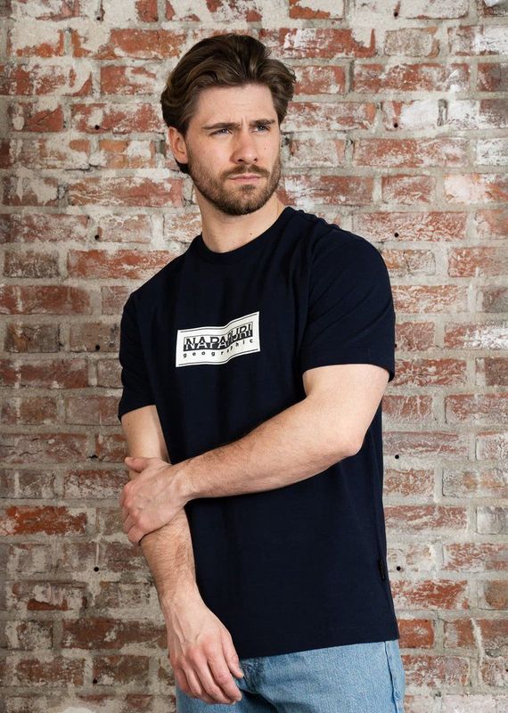 Napapijri T-Shirt S-Box Logo SS - Blauw - Katoen - Loose Fit