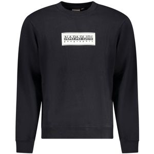 Napapijri, Sweatshirts & Hoodies, Heren, Zwart, L, Katoen, Zwarte Katoenen Sweatshirt, Relaxte Pasvorm, Ronde Hals, Logoprint