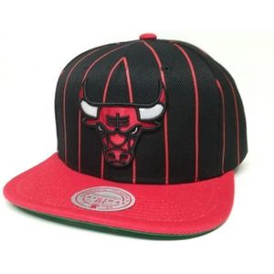 Mitchell & Ness, Accessoires, Heren, Veelkleurig, ONE Size, Zwarte Bulls Pinstripe Snapback Pet