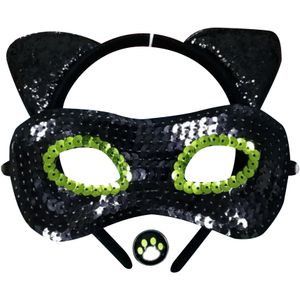 RUBIES - Officiële Miraculous zwarte kat – accessoireset voor kinderen met een masker / zwarte wolf + een haarband kattenoren + een ring. Om in een zwarte kat te veranderen, Miraculous helden