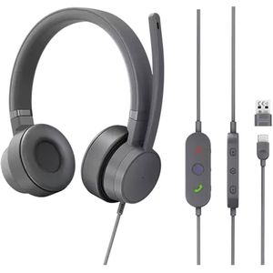 Lenovo GXD1C99243 hoofdtelefoon/headset Bedraad Hoofdband Oproepen/muziek USB Type-C Grijs