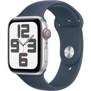 Apple Watch SE (2022) 4G 44mm Zilver Aluminium Sportband S/M - Smartwatch Blauw
