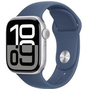 Apple Watch Series 10 (GPS + Cellular 42 mm) Smartwatch mit Aluminiumgehäuse in Silber und Sportarmband in Denim (M/L). Fitnesstracker, EKG App, Always-On Retina Display, Wasserschutz