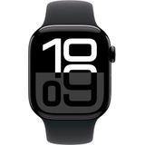 Apple Watch Series 10 (GPS + Cellular 42 mm) Smartwatch mit Aluminiumgehäuse in Diamantschwarz und Sportarmband in Schwarz (M/L). Fitnesstracker, EKG App, Always-On Retina Display, Wasserschutz