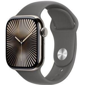 Apple Watch Series 10 - Wifi + 4G - 42mm - Natural Titanium Case met Stone Grey Sportbandje - M/L