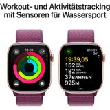 Apple Watch Series 10 (GPS + Cellular 46 mm) Smartwatch mit Aluminiumgehäuse in Roségold und Sport Loop in Pflaume (One Size). Fitnesstracker, EKG App, Always-On Retina Display, CO₂ neutral