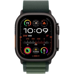 Apple - Watch Ultra 2 - Smartwatch - Donkergroen Alpine-bandje - Robuuste Kast van Zwart Titanium