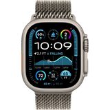 Apple Watch Ultra 2 (GPS + Cellular 49 mm) Smartwatch, sporthorloge - robuuste kast van naturel titanium - Milanees bandje van naturel titanium (Medium). Conditie bijhouden, CO₂-neutraal