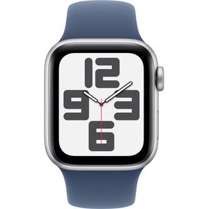 Apple Watch SE (2. Generation) GPS 40 mm Smartwatch mit Aluminiumgehäuse in Silber und Sportarmband in Denim (M/L). Fitness und Schlaftracker, Unfallerkennung, Herzfrequenzmesser, Retina Display