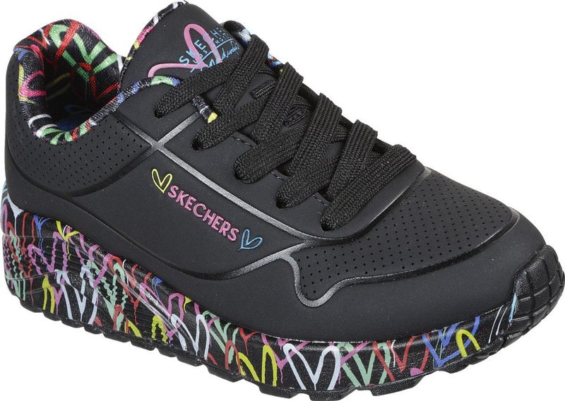 Skechers Sneakers UNO LITE-LOVELY LUV - Zwart/Multicolour - Veterschoenen met Bedrukte Zool
