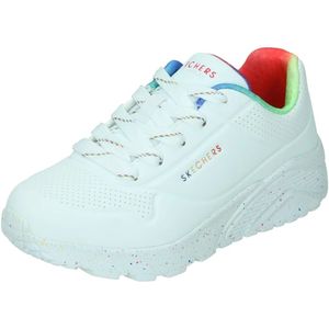 Skechers uno lite rainbow speck in de kleur wit.