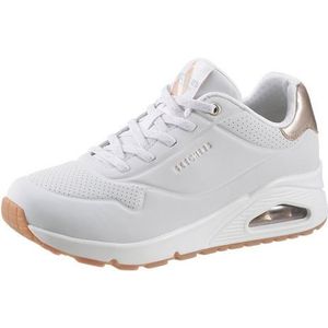 Skechers Uno Shimmer Away Sneaker voor dames, Witte Durabuck, roségouden, duurzame lederen afwerking, 41 EU