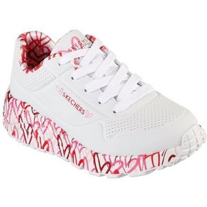 Skechers Uno Lite Mooie Luv meisjes Sneaker, Witte Synthetische Rode Roze Trim, 29 EU