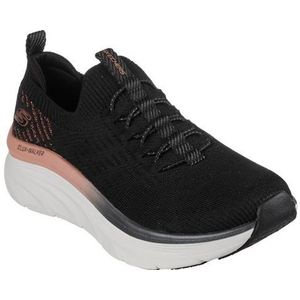 Skechers Dames D'LUX Walker LET IT Glow Sneaker, zwart, 2 UK, Zwart gebreide rosé gouden rand, 35 EU