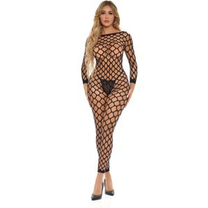 Pink Lipstick - Ruitvormig net bodystocking - One Size