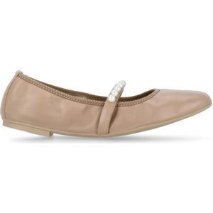 Stuart Weitzman, Schoenen, Dames, Beige, 37 EU, Leer, Parelversierde Balletflats