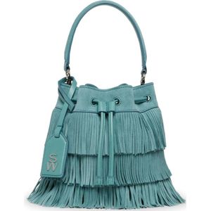 Stuart Weitzman, Tassen, Dames, Groen, ONE Size, Leer, Fringe Mini Bucket Tas