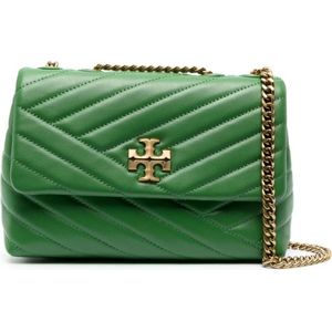 Tory Burch, Elegant Groene Chevron Schoudertas Groen, Dames, Maat:ONE Size