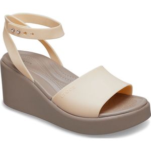 Crocs Brooklyn Ankle Strap Wedge Sandalen Beige Vrouw