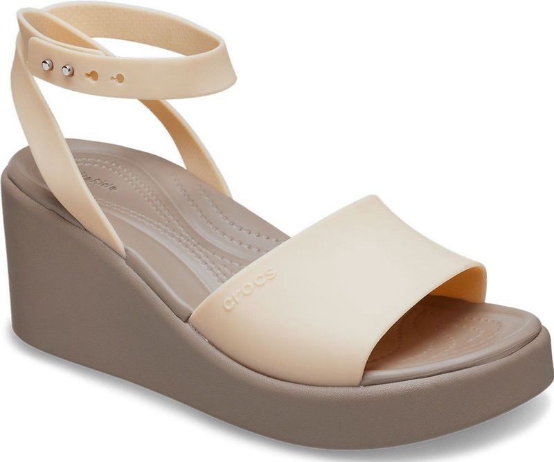 Crocs Brooklyn Ankle Strap Wedge Sandalen Beige Vrouw