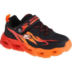 Skechers Thermo-Flash-Heat-Flux Sneaker voor jongens, Zwarte Synthetische Mesh Rood Oranje Trim, 32 EU