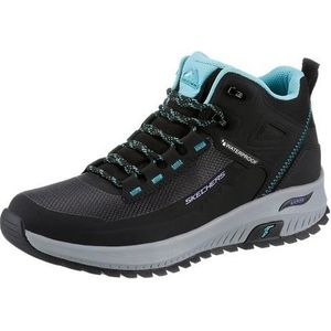 Skechers Arch Fit Discover-laarzen voor dames, zwart leer, hotmelt mesh, blauwe rand, 40 EU