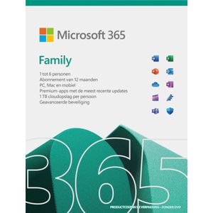 Microsoft - 365 Family - 1 Jaar Abonnement - Voor Maximaal 6 Personen