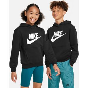 Nike Hoodie Kids - Club Fleece - Zwart Wit - Capuchon en Kangoeroezak