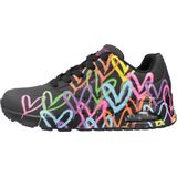 Vrijetijdsschoen - Zwart/Multicolor - Veterschoen met Hartjes-Print