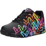 Vrijetijdsschoen - Zwart/Multicolor - Veterschoen met Hartjes-Print
