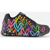 Vrijetijdsschoen - Zwart/Multicolor - Veterschoen met Hartjes-Print