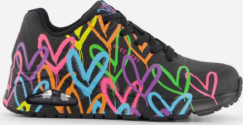 Vrijetijdsschoen - Zwart/Multicolor - Veterschoen met Hartjes-Print