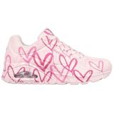 Skechers Uno Spread The Love Sneaker voor dames, Roze W Multi Color Heart Print Durabuck Mesh, 37 EU