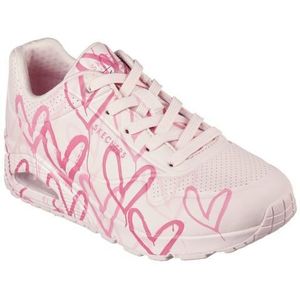 Skechers Dames Uno Spread The Love Sneaker, Roze W Multi Color Heart Print Durabuck Mesh, 39 EU