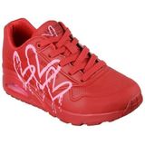 Skechers Uno druipend in liefde voor dames Sneaker, Rood Met Roze Gedrukt Duraleather Rood Mesh, 38 EU